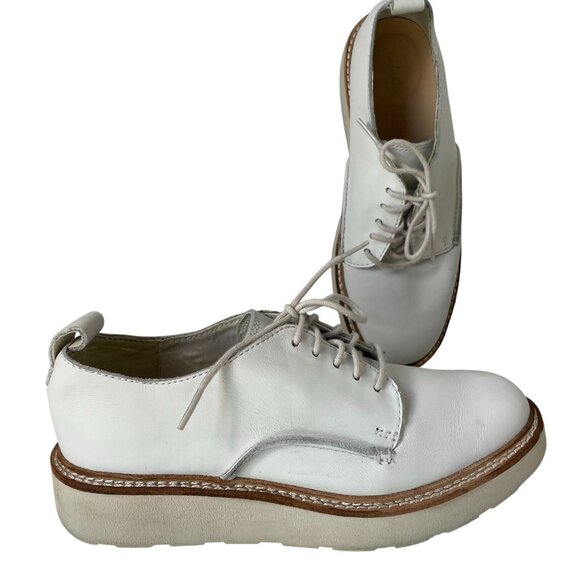 Clarks Trace Walk Casual Shoes Womens sz 6.5 Platform White Leather Preppy Boho - Picture 1 of 10